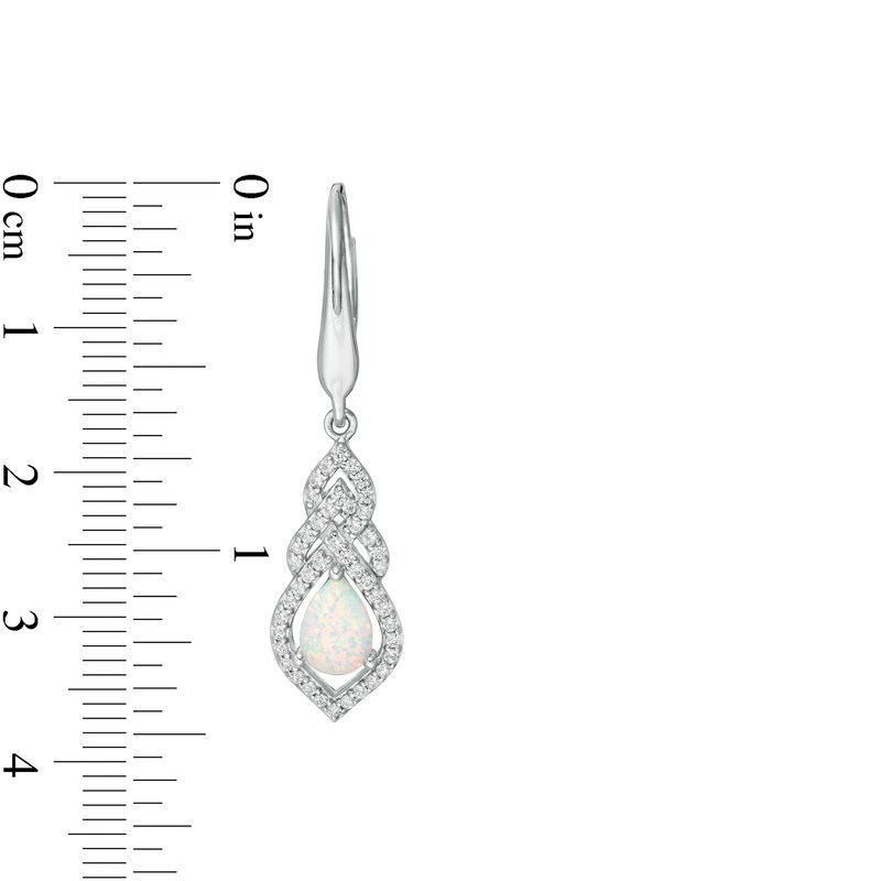 Main Image 3 of Pear-Shaped Lab-Created Opal and White Sapphire Interwoven Drop Earrings in Sterling Silver