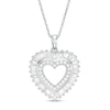 Thumbnail Image 1 of Baguette-Cut and Round Lab-Created White Sapphire Double Heart Pendant in Sterling Silver