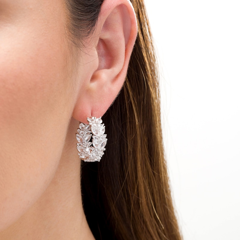 Marquise-Cut and Round Lab-Created White Sapphire Floral Cluster Inside-Out Hoop Earrings in Sterling Silver