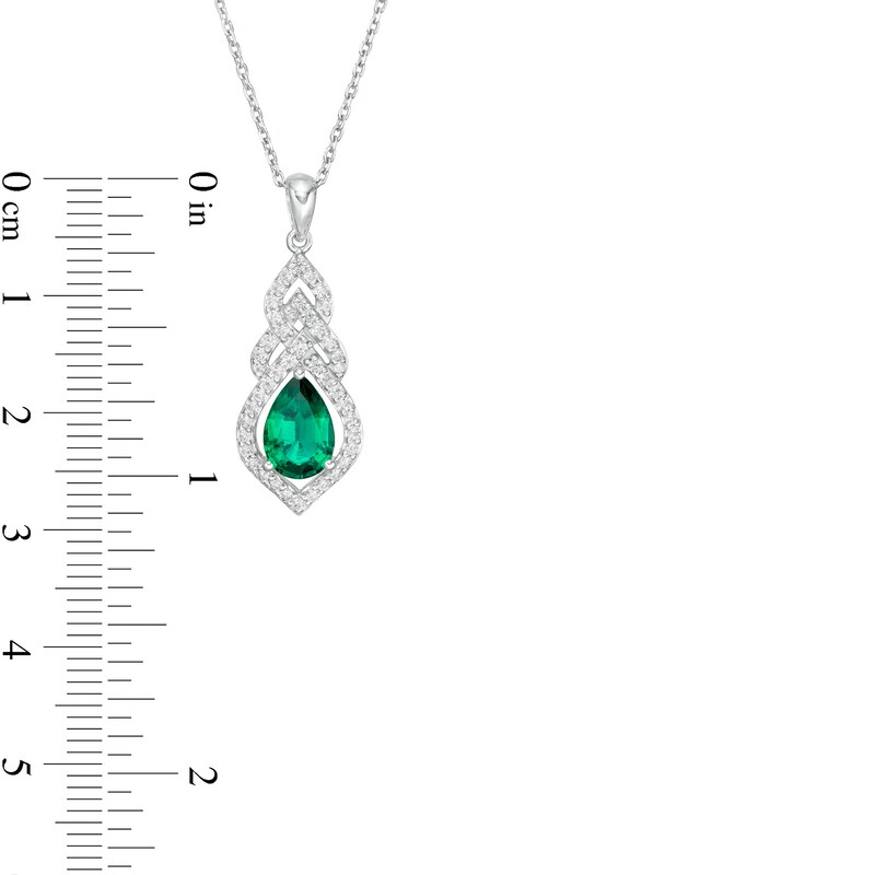 Pear-Shaped Lab-Created Emerald and White Sapphire Interwoven Drop Pendant in Sterling Silver