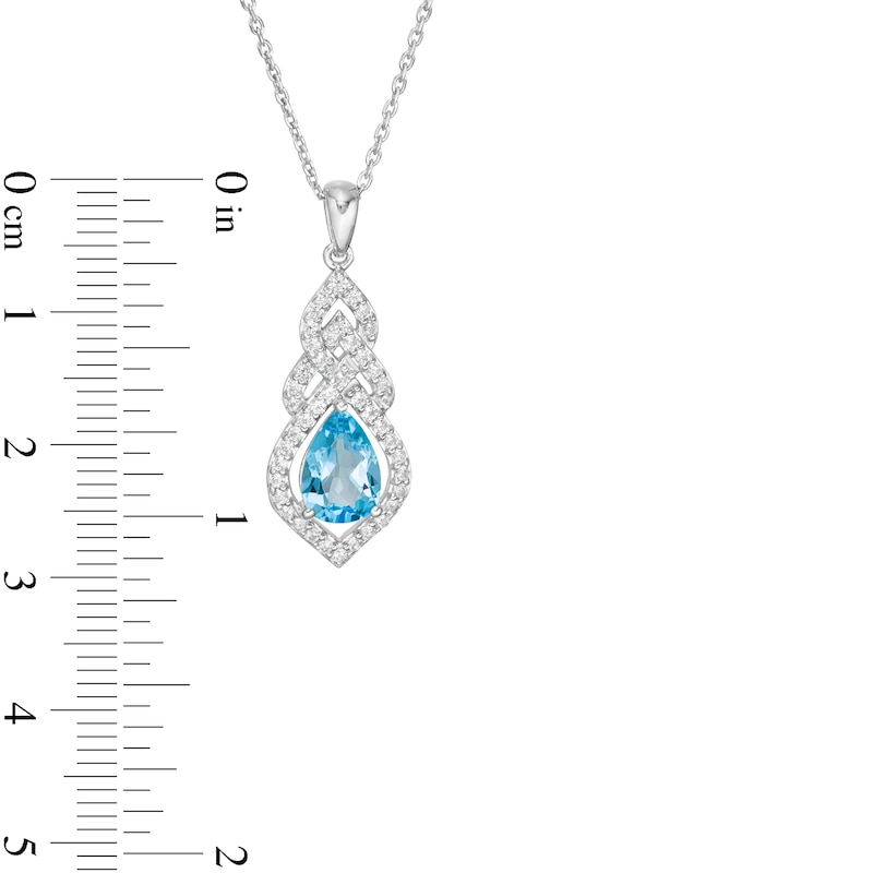 Pear-Shaped Lab-Created Blue Quartz and Lab-Created White Sapphire Interwoven Drop Pendant in Sterling Silver