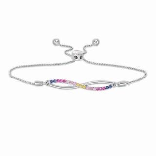 Lab-Created Multi-Colour Sapphire Infinity Bolo Bracelet in Sterling Silver - 9.5"