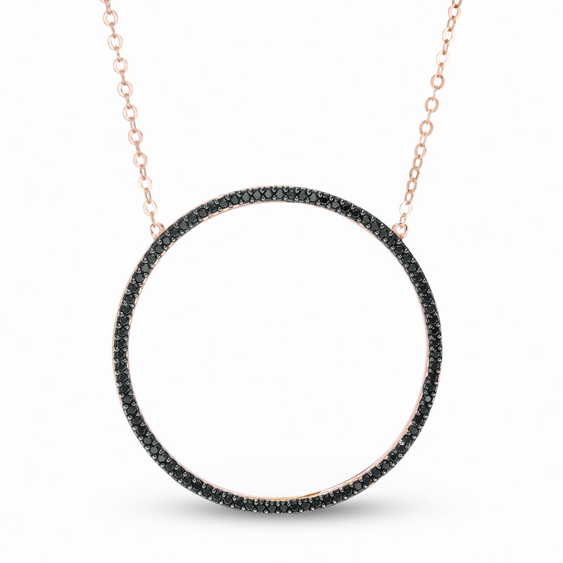 Black Spinel Circle Necklace in Sterling Silver with 18K Rose Gold Plate|Peoples Jewellers