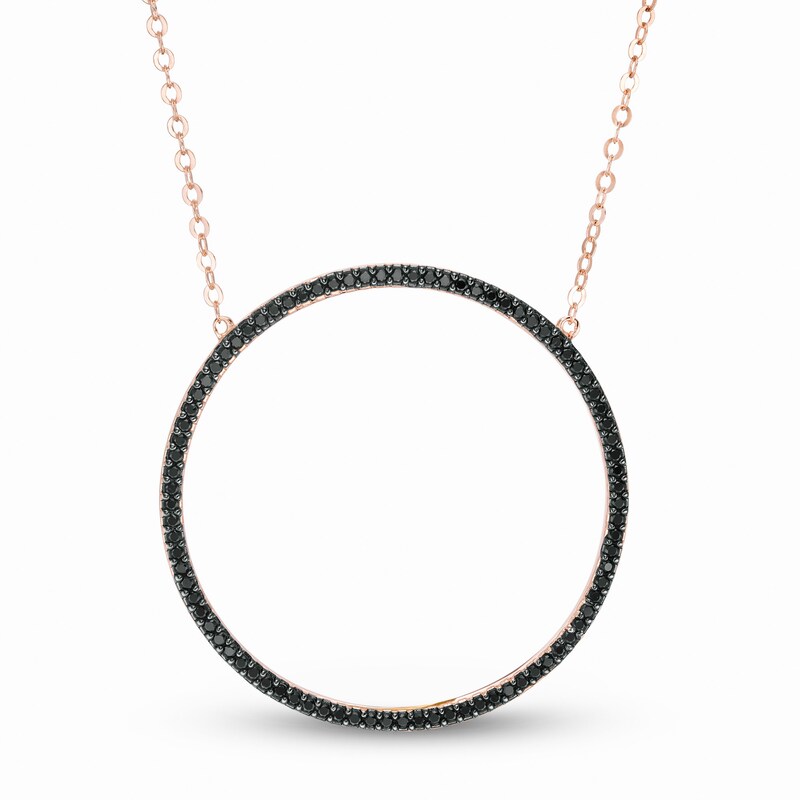 Main Image 1 of Black Spinel Circle Necklace in Sterling Silver with 18K Rose Gold Plate