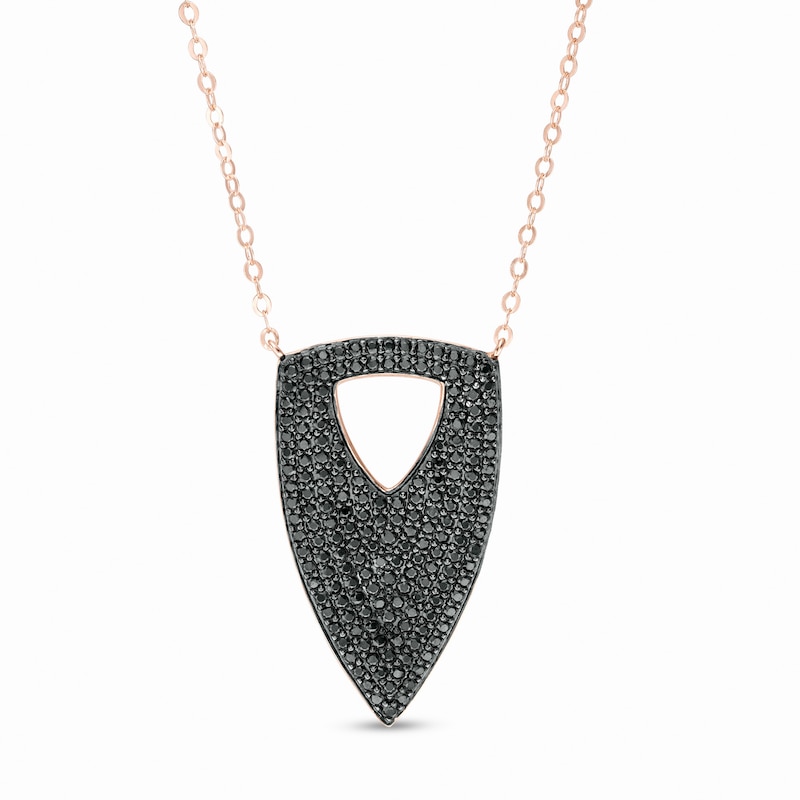 Black Spinel Shield Necklace in Sterling Silver with 18K Rose Gold Plate|Peoples Jewellers