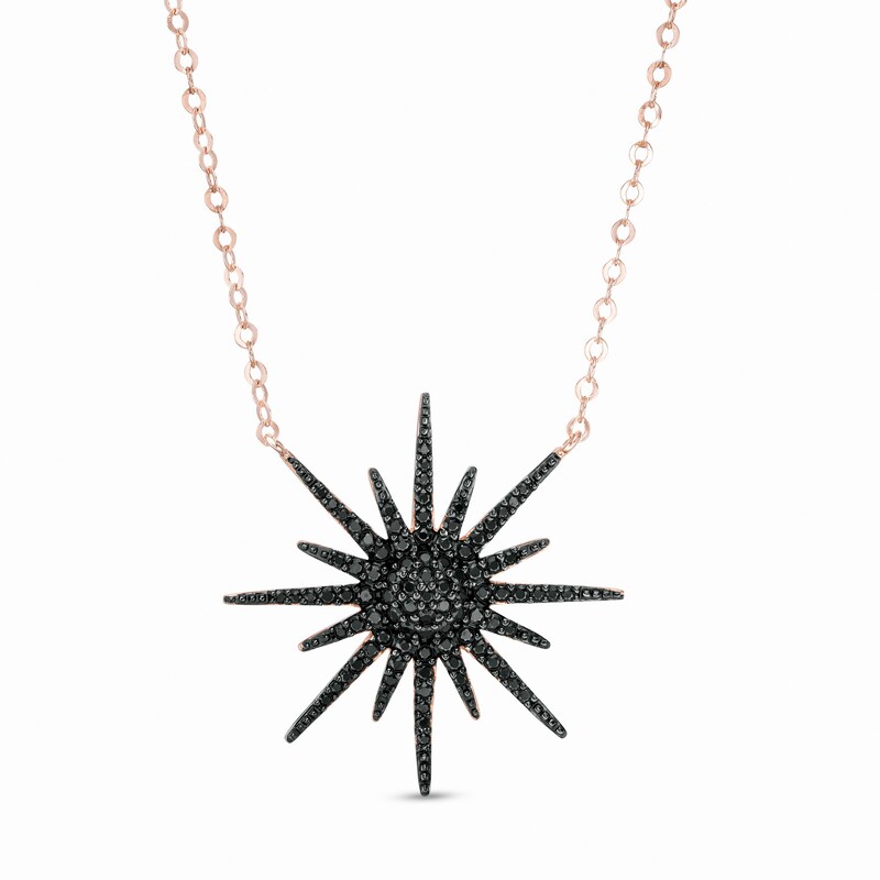 Black Spinel Sunburst Necklace in Sterling Silver with 18K Rose Gold Plate|Peoples Jewellers