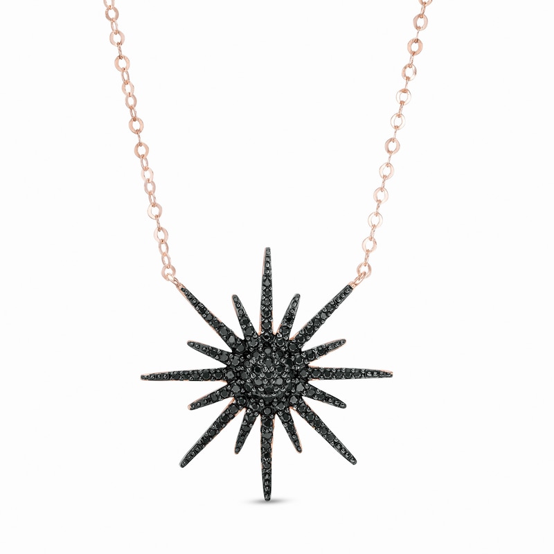 Black Spinel Sunburst Necklace in Sterling Silver with 18K Rose Gold Plate|Peoples Jewellers