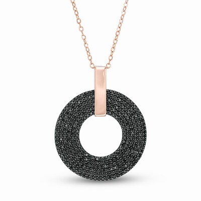 Black Spinel Multi-Row Circle Drop Pendant in Sterling Silver with 18K Rose Gold Plate