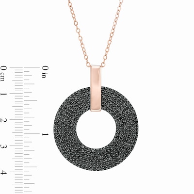 Black Spinel Multi-Row Circle Drop Pendant in Sterling Silver with 18K Rose Gold Plate