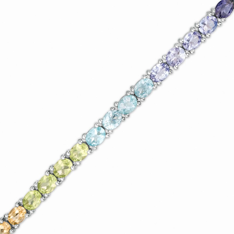 Main Image 1 of Oval Multi-Gemstone Tennis Bracelet in Sterling Silver
