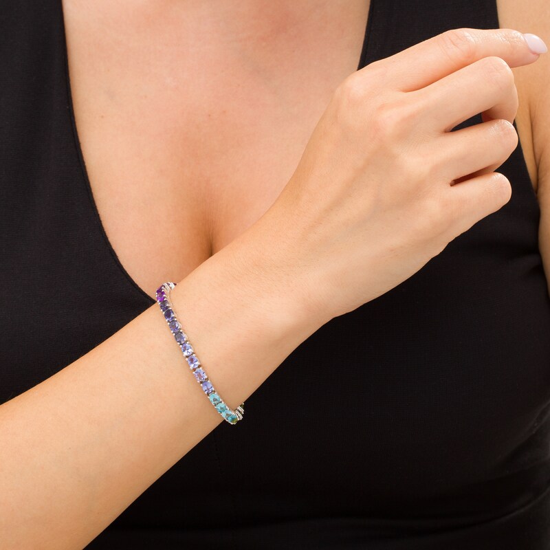 Main Image 2 of Oval Multi-Gemstone Tennis Bracelet in Sterling Silver