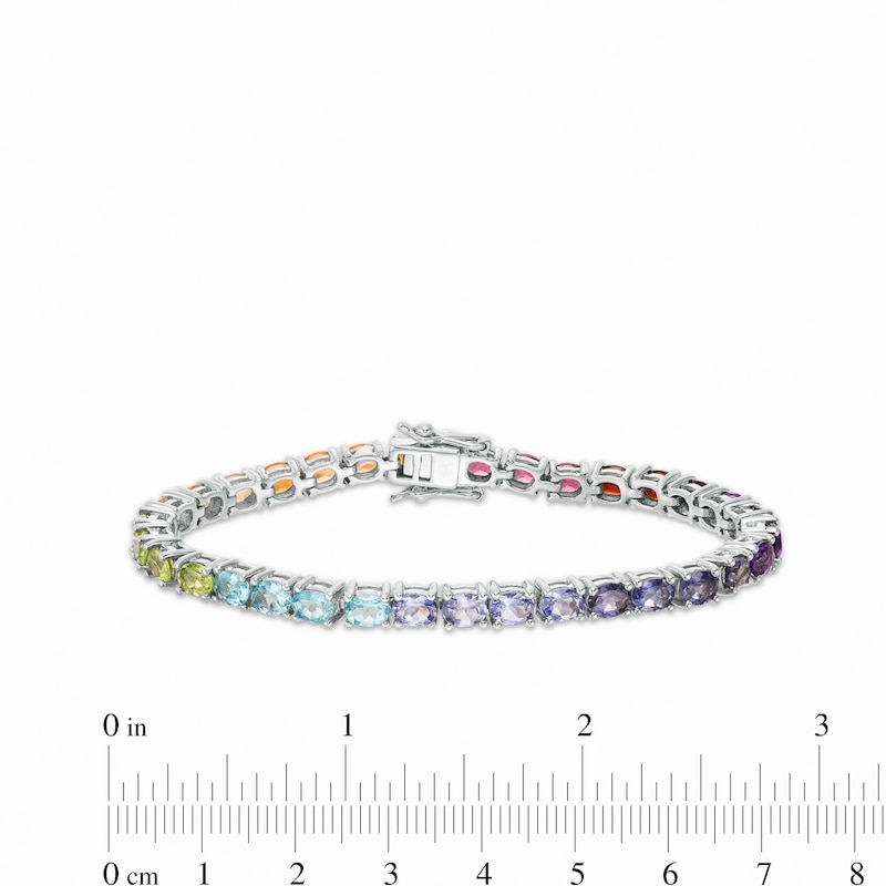 Main Image 4 of Oval Multi-Gemstone Tennis Bracelet in Sterling Silver