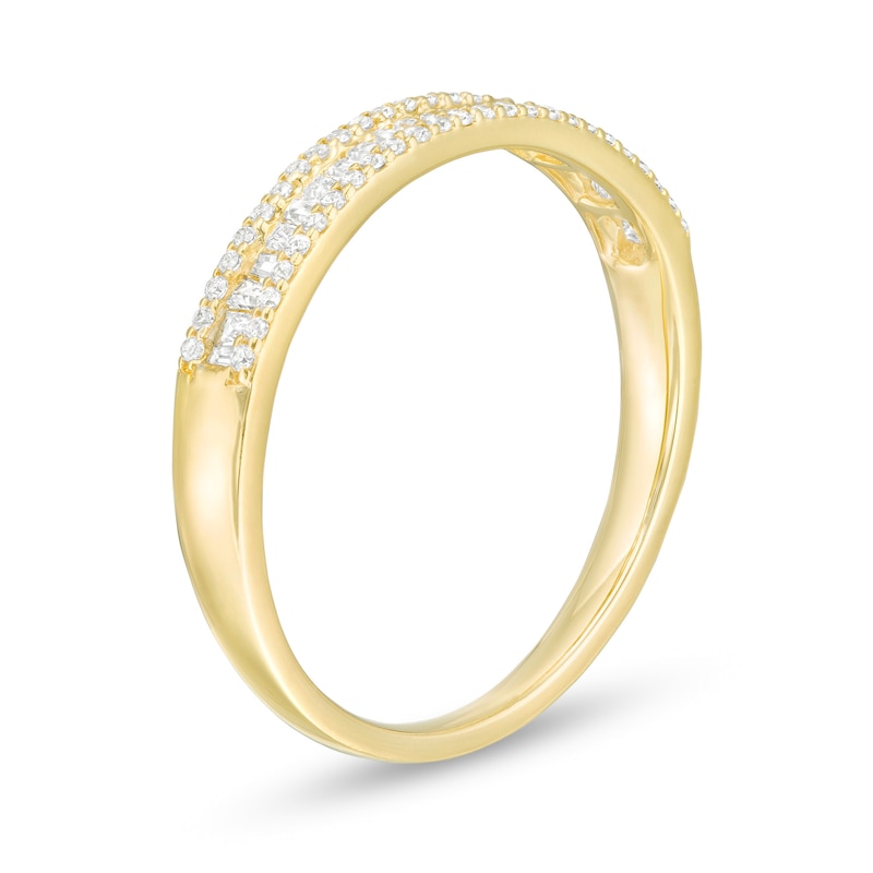 0.25 CT. T.W. Baguette and Round Diamond Triple Row Anniversary Band in 10K Gold