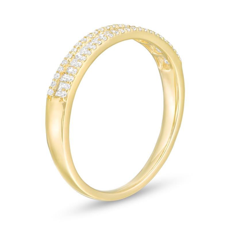 Main Image 3 of 0.25 CT. T.W. Baguette and Round Diamond Triple Row Anniversary Band in 10K Gold