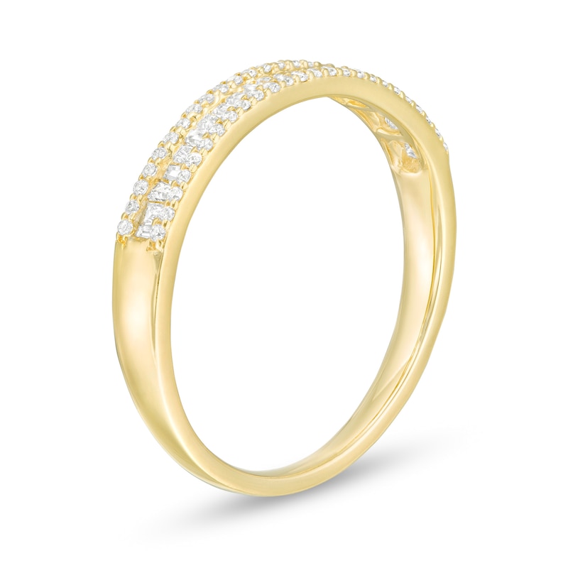 0.25 CT. T.W. Baguette and Round Diamond Triple Row Anniversary Band in ...