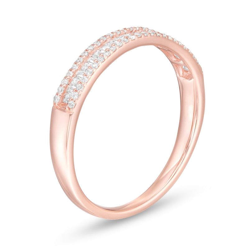 0.25 CT. T.W. Baguette and Round Diamond Triple Row Anniversary Band in 10K Rose Gold