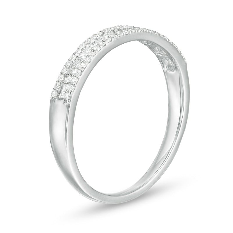 0.25 CT. T.W. Baguette and Round Diamond Triple Row Anniversary Band in 10K White Gold