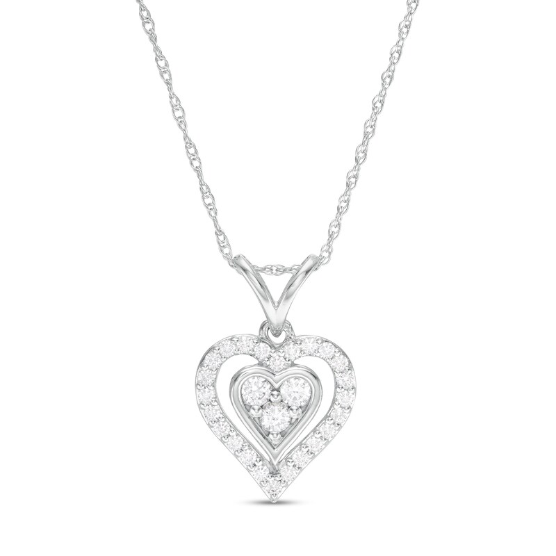 Main Image 1 of 0.23 CT. T.W. Diamond Double Heart Pendant in 10K White Gold
