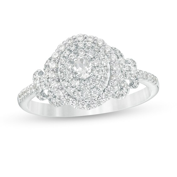0.45 CT. T.W. Oval Diamond Triple Frame Engagement Ring in 14K White Gold