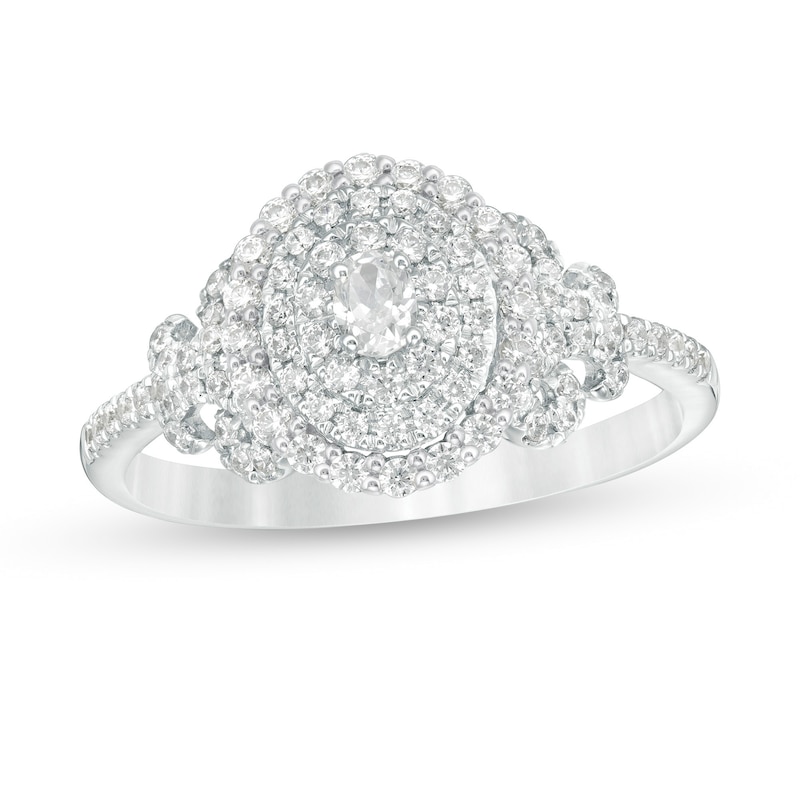 0.45 CT. T.W. Oval Diamond Triple Frame Engagement Ring in 14K White Gold