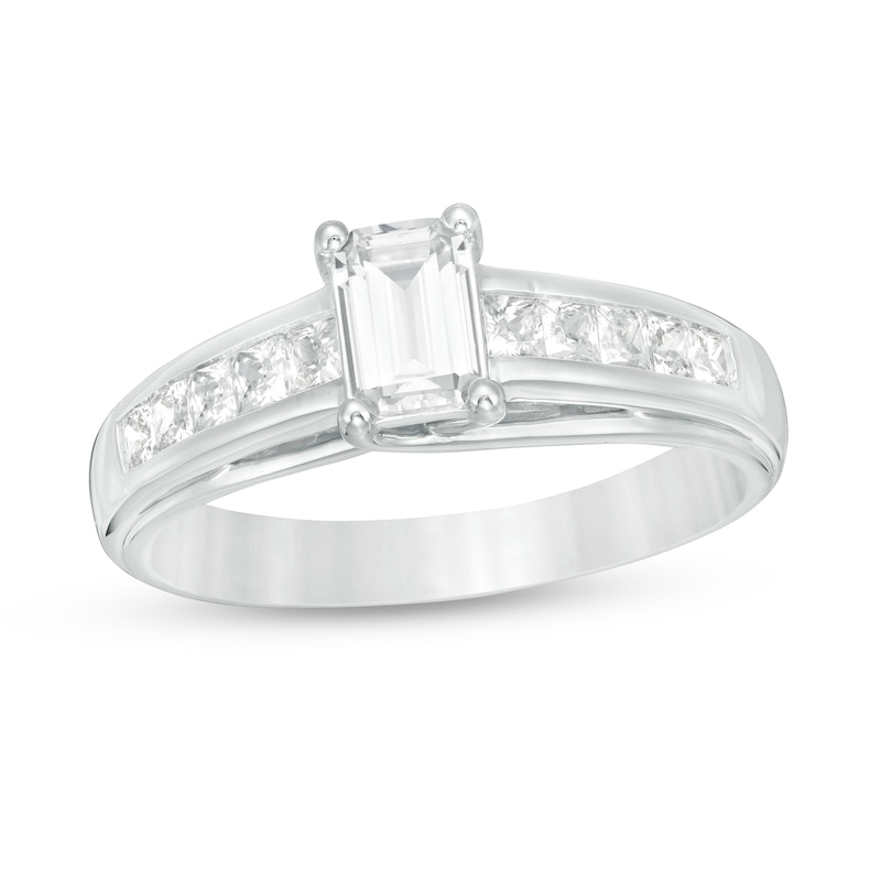 1.20 CT. T.W. Emerald-Cut and Princess-Cut Diamond Engagement Ring in 14K White Gold|Peoples Jewellers