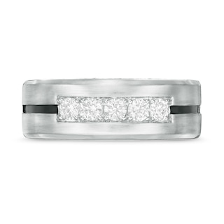 Vera Wang Love Collection Men's 0.69 CT. T.W. Black and White Diamond Five Stone Wedding Band in 14K White Gold
