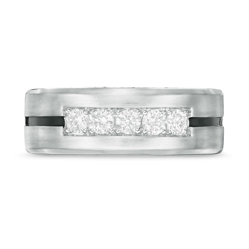 Vera Wang Love Collection Men's 0.69 CT. T.W. Black and White Diamond Five Stone Wedding Band in 14K White Gold|Peoples Jewellers