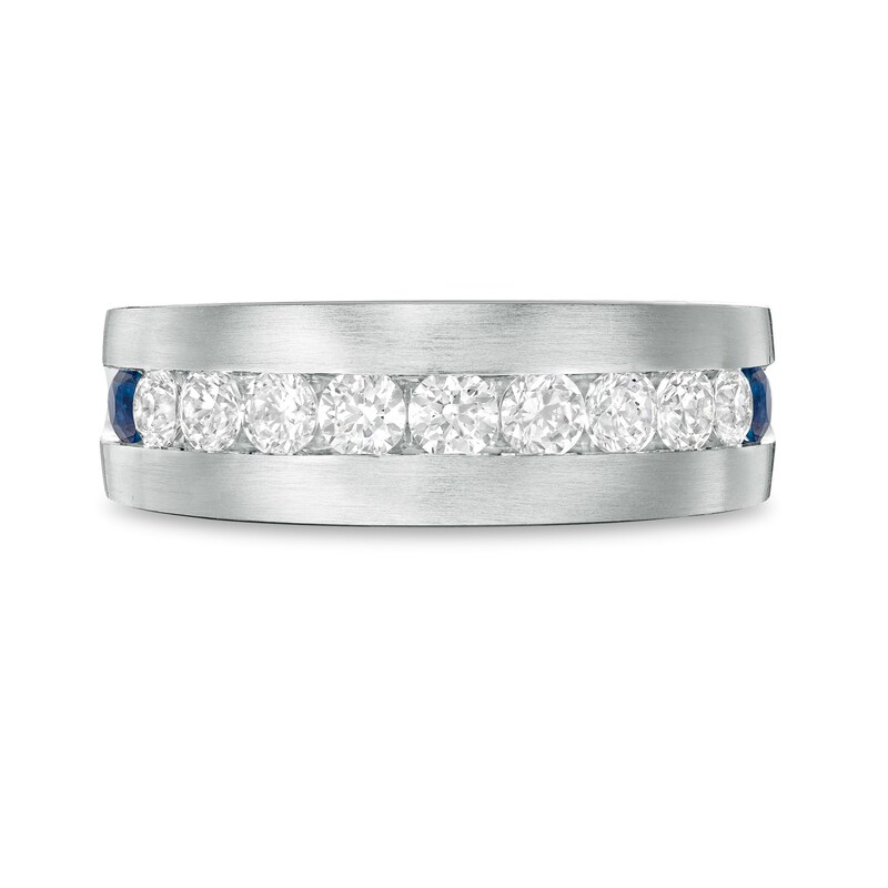 Vera Wang Love Collection Men's 0.95 CT. T.W. Diamond and Blue Sapphire Wedding Band in 14K White Gold|Peoples Jewellers