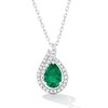 Thumbnail Image 1 of Pear-Shaped Lab-Created Emerald and White Sapphire Open Flame Pendant in Sterling Silver