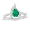 Thumbnail Image 0 of Pear-Shaped Lab-Created Emerald and White Sapphire Open Flame Ring in Sterling Silver