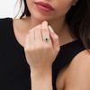 Thumbnail Image 1 of Pear-Shaped Lab-Created Emerald and White Sapphire Open Flame Ring in Sterling Silver