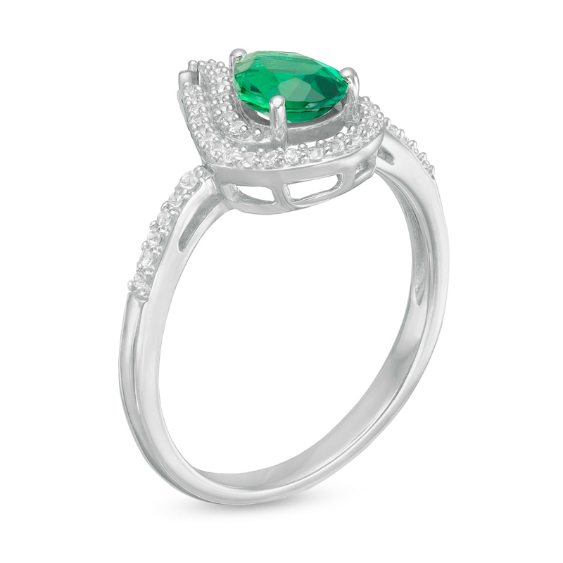 Pear-Shaped Lab-Created Emerald and White Sapphire Open Flame Ring in Sterling Silver