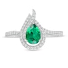 Thumbnail Image 3 of Pear-Shaped Lab-Created Emerald and White Sapphire Open Flame Ring in Sterling Silver
