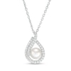 5.0mm Button Freshwater Cultured Pearl and Lab-Created White Sapphire Flame Pendant in Sterling Silver
