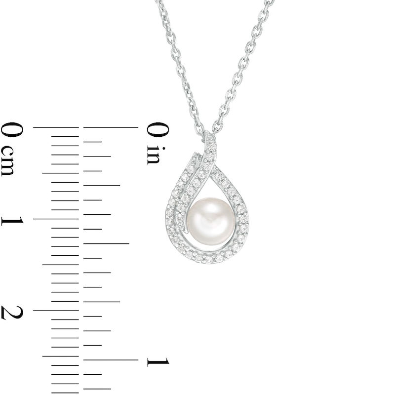 5.0mm Button Cultured Freshwater Pearl and Lab-Created White Sapphire Flame Pendant in Sterling Silver
