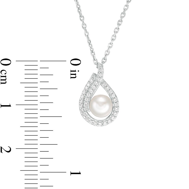 5.0mm Button Cultured Freshwater Pearl and Lab-Created White Sapphire Flame Pendant in Sterling Silver