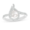 Thumbnail Image 0 of 5.0mm Button Cultured Freshwater Pearl and Lab-Created White Sapphire Flame Ring in Sterling Silver
