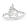 Thumbnail Image 0 of 5.0mm Button Cultured Freshwater Pearl and Lab-Created White Sapphire Flame Ring in Sterling Silver