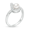 Thumbnail Image 2 of 5.0mm Button Cultured Freshwater Pearl and Lab-Created White Sapphire Flame Ring in Sterling Silver