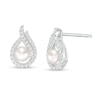 Thumbnail Image 0 of 4.0mm Button Cultured Freshwater Pearl and Lab-Created White Sapphire Flame Stud Earrings in Sterling Silver