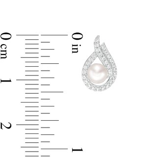 4.0mm Button Freshwater Cultured Pearl and Lab-Created White Sapphire Flame Stud Earrings in Sterling Silver