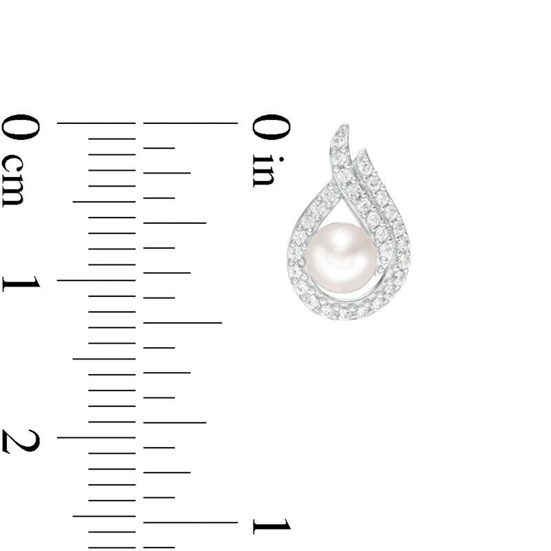 Main Image 3 of 4.0mm Button Freshwater Cultured Pearl and Lab-Created White Sapphire Flame Stud Earrings in Sterling Silver