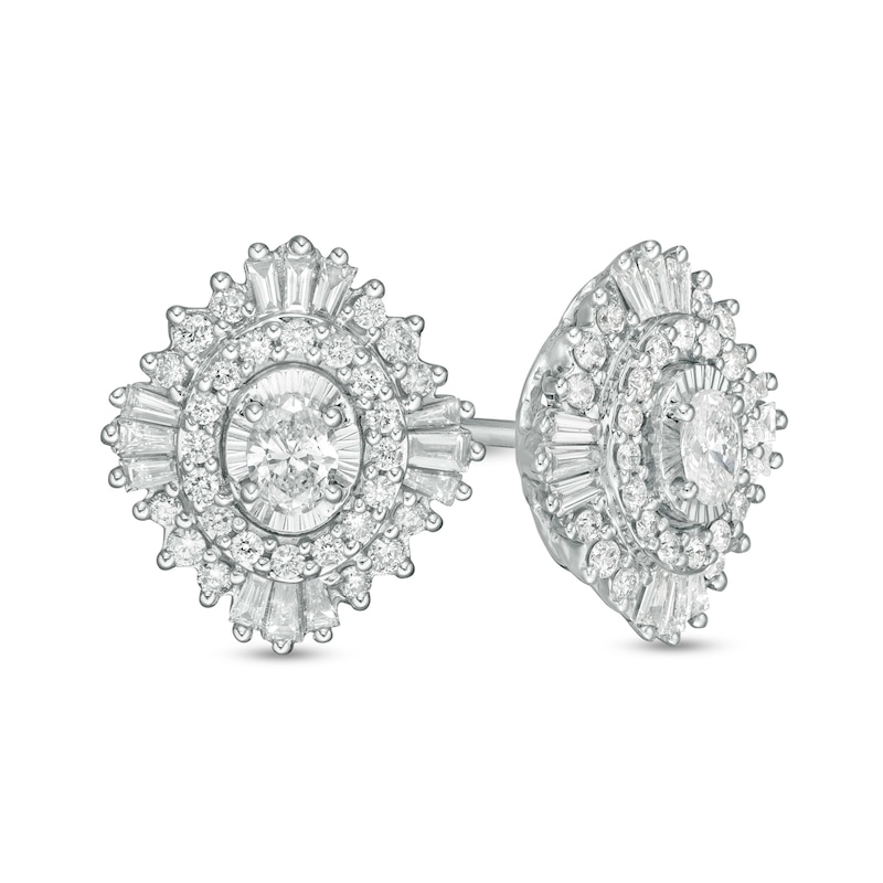 Main Image 1 of Marilyn Monroe™ Collection 0.58 CT. T.W. Oval Diamond Frame Starburst Stud Earrings in 10K White Gold