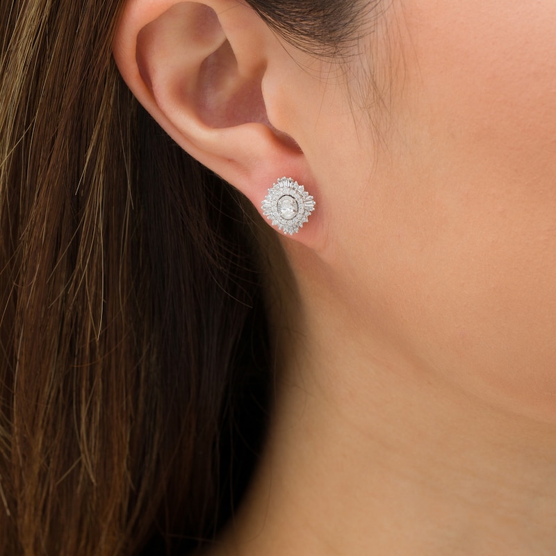 Marilyn Monroe™ Collection 0.58 CT. T.W. Oval Diamond Frame Starburst Stud Earrings in 10K White Gold