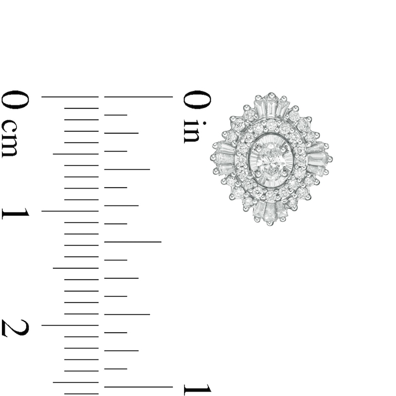 Main Image 3 of Marilyn Monroe™ Collection 0.58 CT. T.W. Oval Diamond Frame Starburst Stud Earrings in 10K White Gold