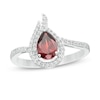 Thumbnail Image 0 of Pear-Shaped Garnet and Lab-Created White Sapphire Flame Ring in Sterling Silver