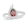 Pear-Shaped Garnet and Lab-Created White Sapphire Flame Ring in Sterling Silver