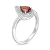 Thumbnail Image 2 of Pear-Shaped Garnet and Lab-Created White Sapphire Flame Ring in Sterling Silver