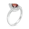 Pear-Shaped Garnet and Lab-Created White Sapphire Flame Ring in Sterling Silver