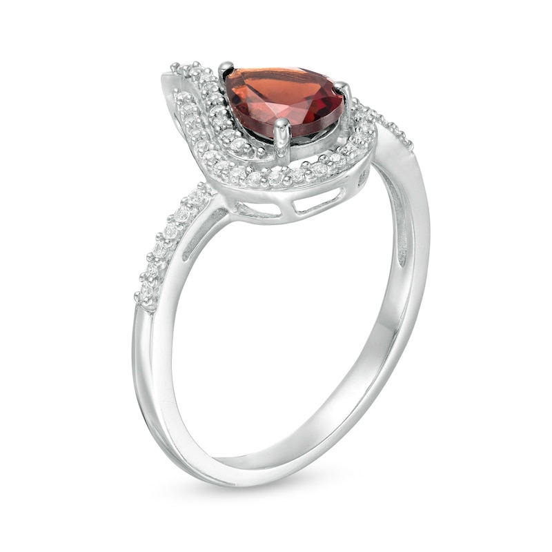 Pear-Shaped Garnet and Lab-Created White Sapphire Flame Ring in Sterling Silver